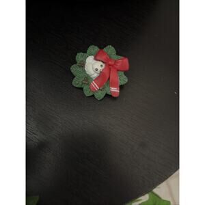 S. Lehman Green Red White Resin Dove Bird Bow Christmas Wreath Brooch Vintage